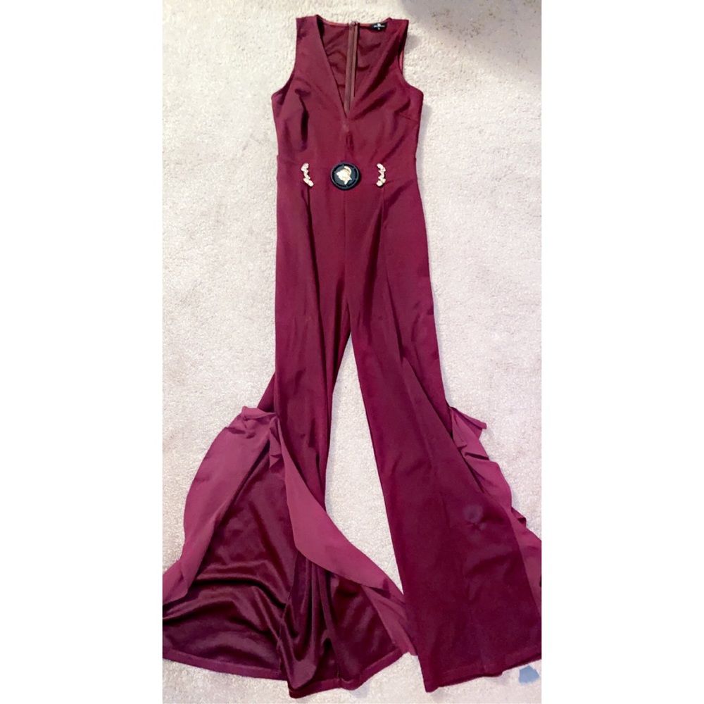 maroon jumpsuit
